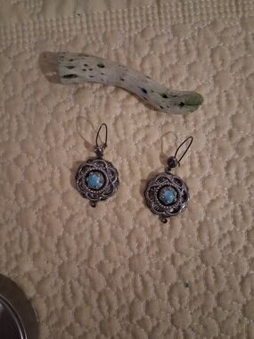 Vintage Turquoise Accent Drop Earrings - Blue